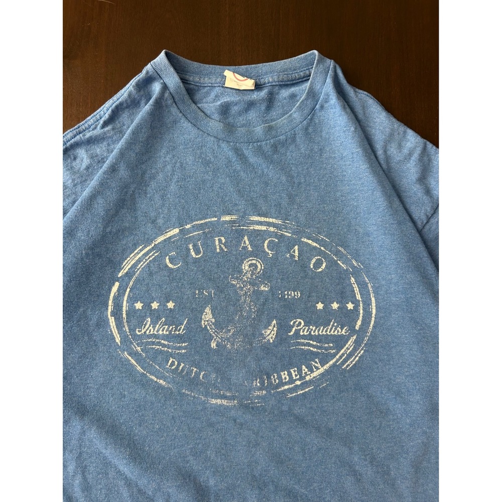 Delta Pro Weight Curacao Island Paradise Anchor Graphic T-Shirt Blue Mens XL